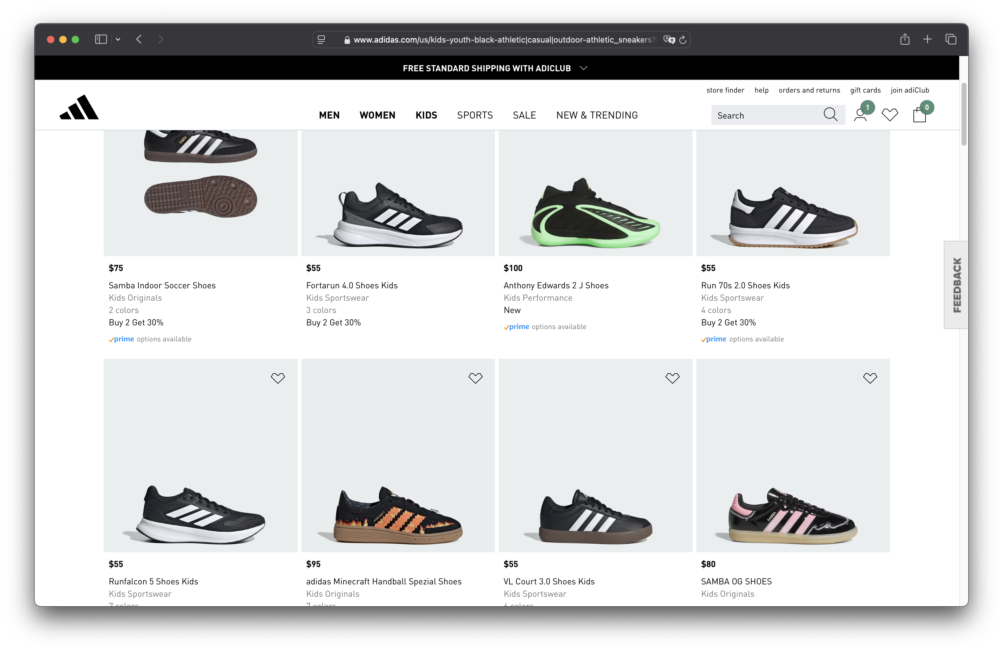 Browser tab — Amazon shoe results